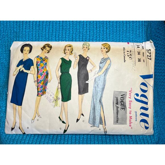 Vogue Other - Vogue Pattern 5727 dress bodycon cowl neck 1960s sz 14 bust 34